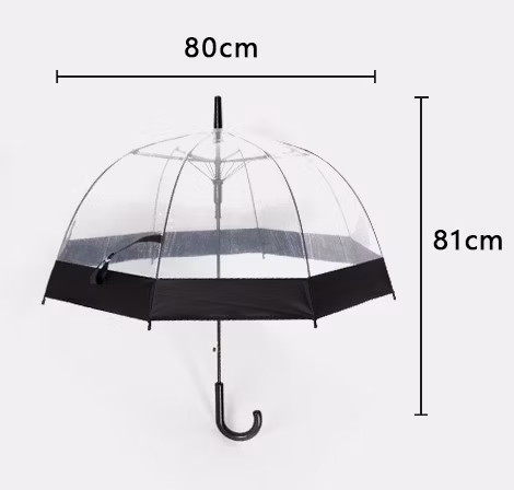 Copertura in plastica antipioggia impermeabile Ombrello trasparente Curva rossa dell'età Forma a J Logo personalizzato Cupola trasparente Poe Bubble Ombrello pubblicitario aperto automaticamente per le donne