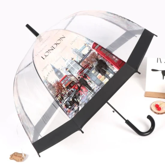 Ombrello a cupola trasparente per adulti all'ingrosso a buon mercato Blu Bordo largo Trasparente PVC Poe Man Lady Ombrello regalo per la pioggia